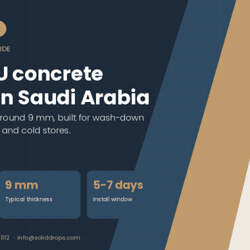 Ucrete PU concrete flooring in Saudi Arabia – SolidDrops guide cover graphic with key figures