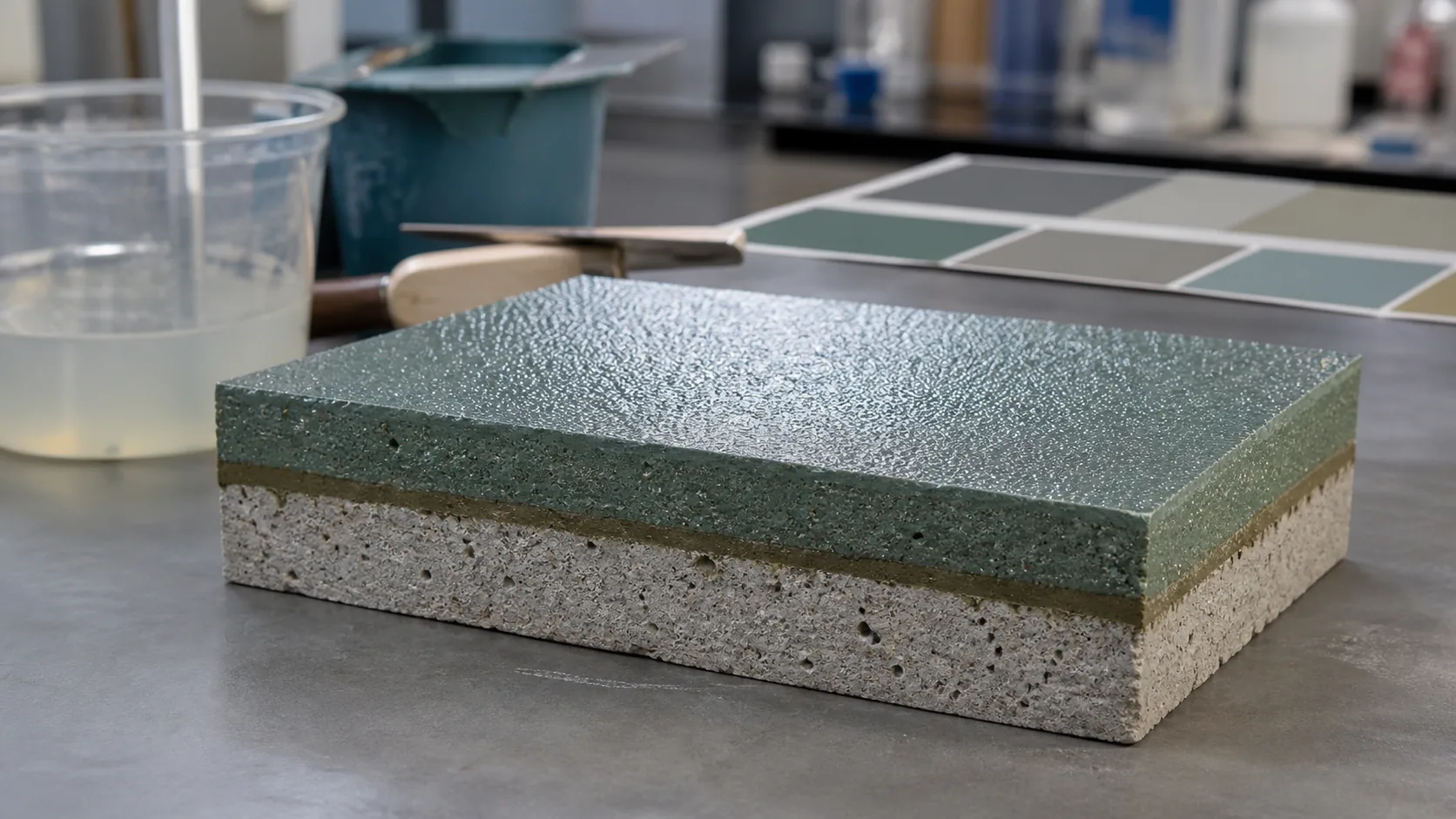 PU cement and Ucrete floor system detail showing substrate primer screed and sealed surface