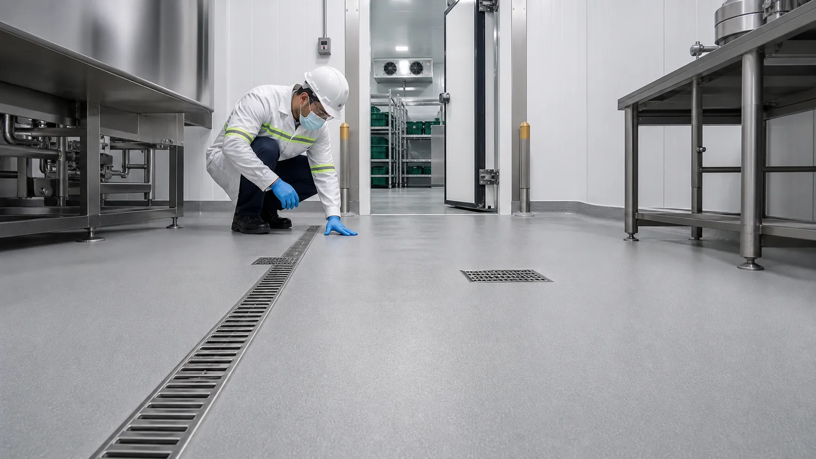Ucrete style PU cement flooring in a Saudi industrial kitchen and cold room area
