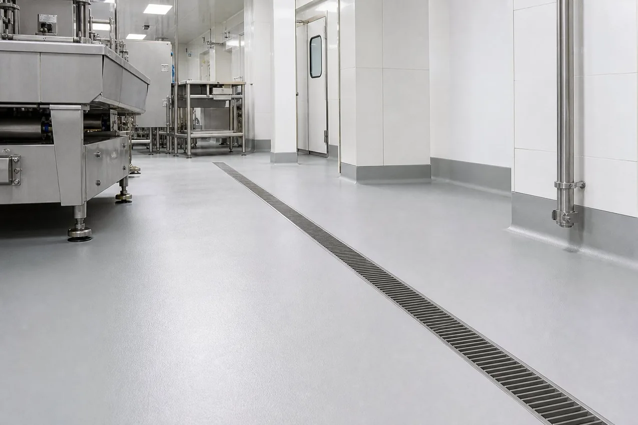 PU cement and epoxy flooring for wet warehouse and food logistics zones in Saudi Arabia