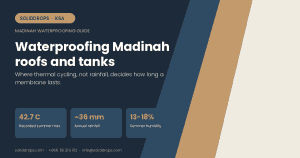 Waterproofing in Madinah: exposed industrial roof and water tank under dry summer heat