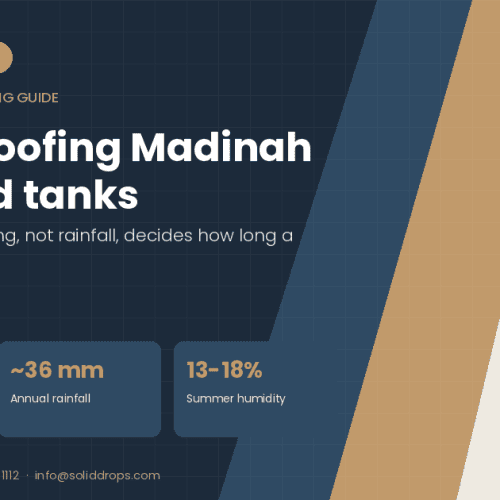 Waterproofing in Madinah: exposed industrial roof and water tank under dry summer heat