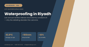 Flat industrial roof in Riyadh with parapet upstand and rainwater outlet detail