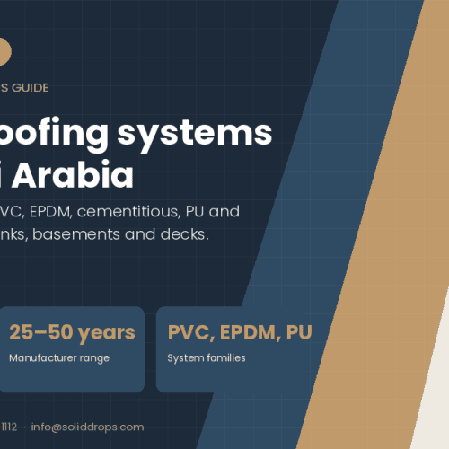 Waterproofing systems for Saudi Arabia – SolidDrops guide cover graphic with key figures