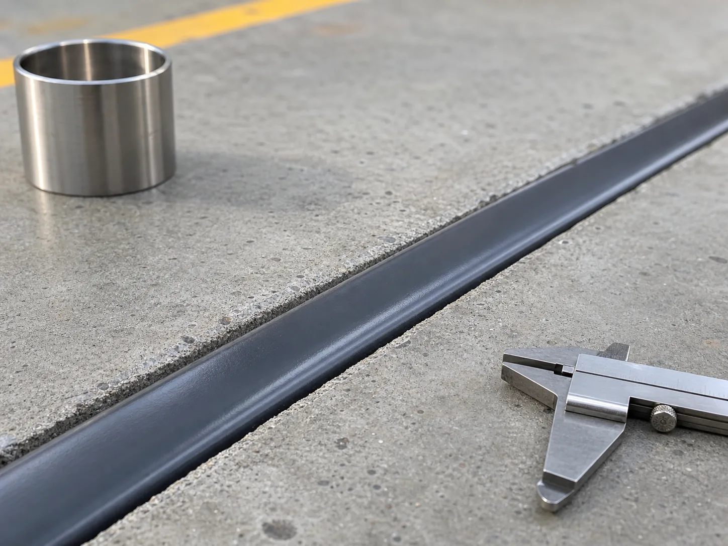 Finished X-Seal FR200 style fuel resistant sealant bead in a concrete expansion joint
